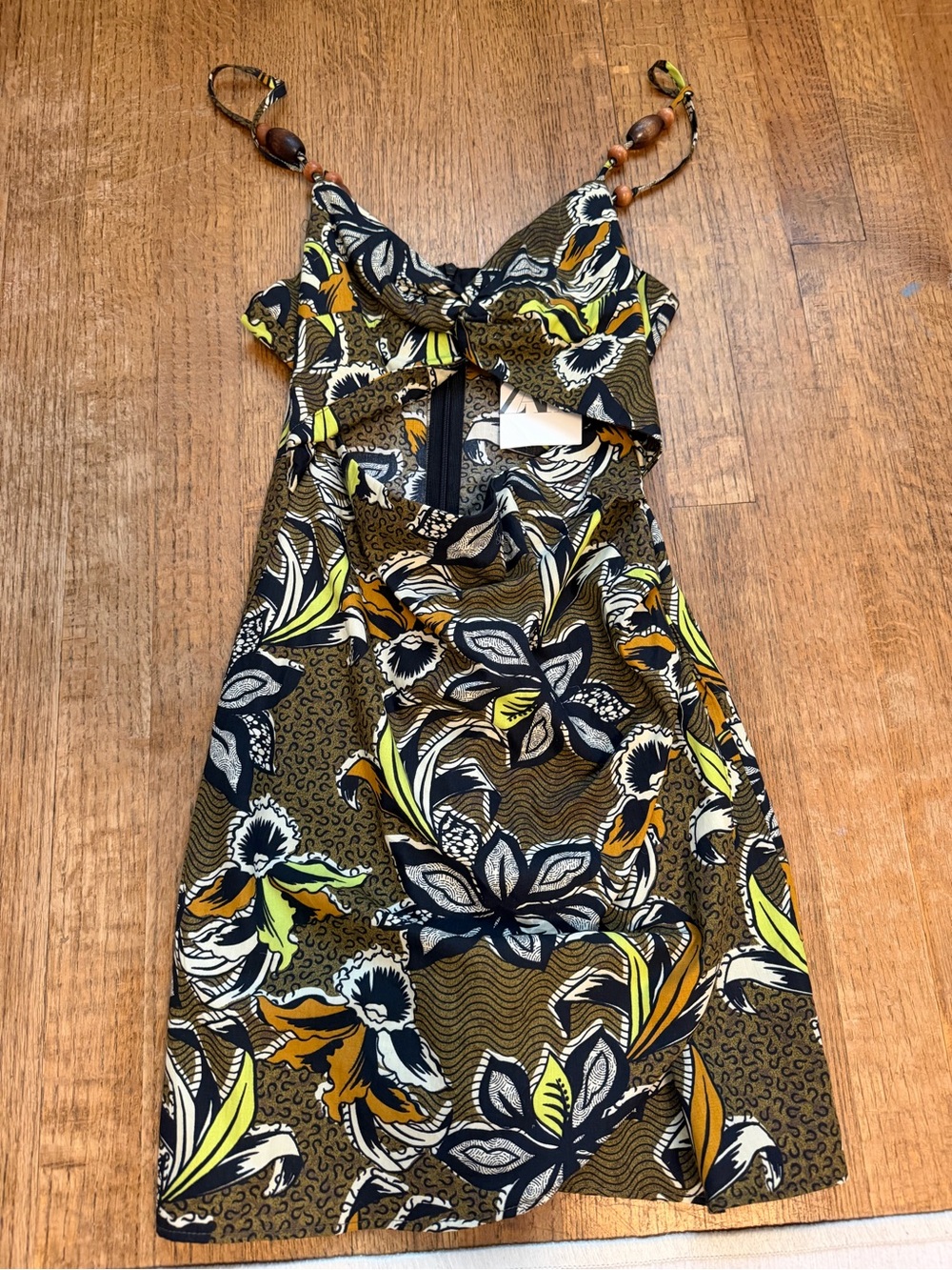 Zara Floral Mini Dress in Olive, Mustard & Black